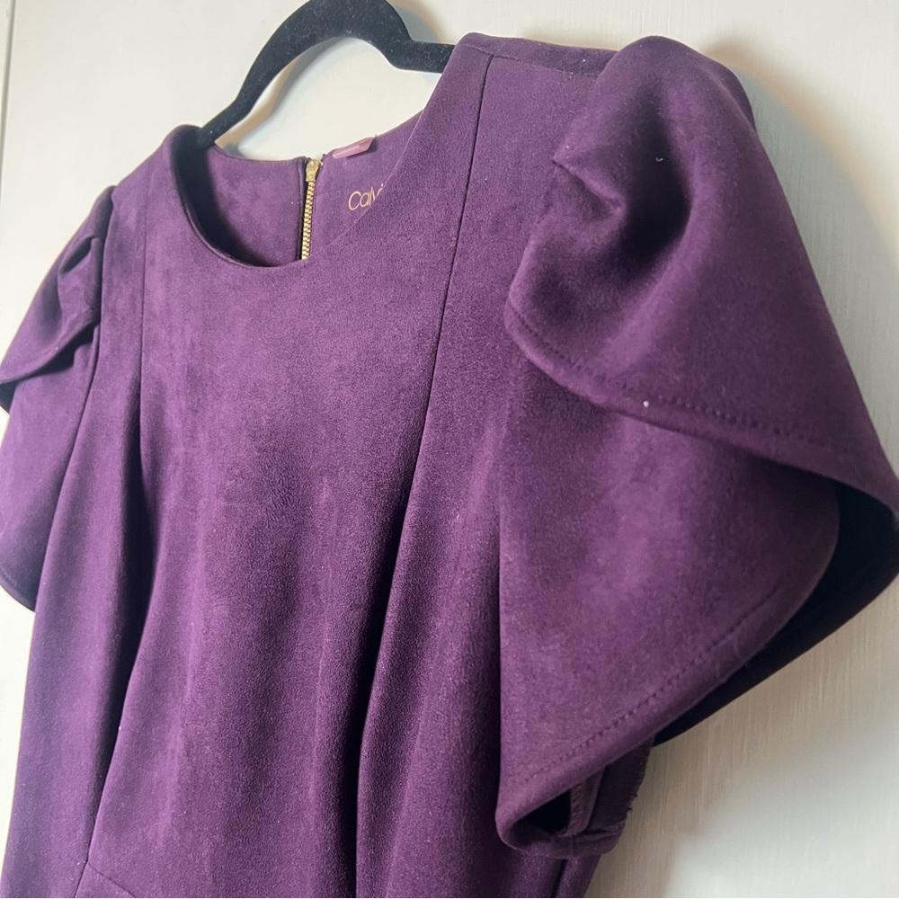 Calvin Klein Women’s Tulip-Sleeve Scuba-Crepe Sheath Dress Back Zip Midi Sz 8 - Picture 4 of 9